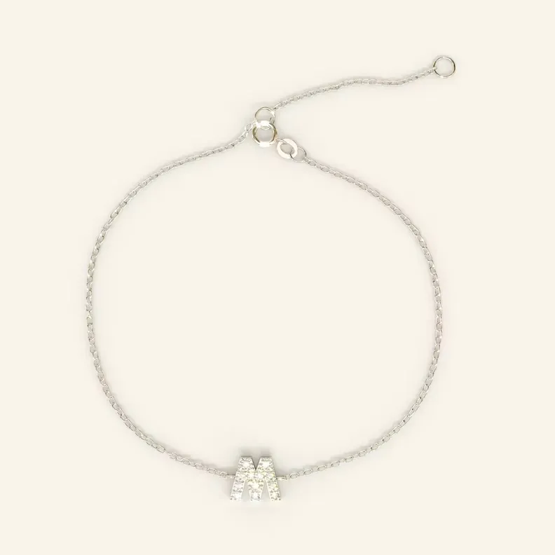 0.10CT Natural Diamond Letter Bracelet