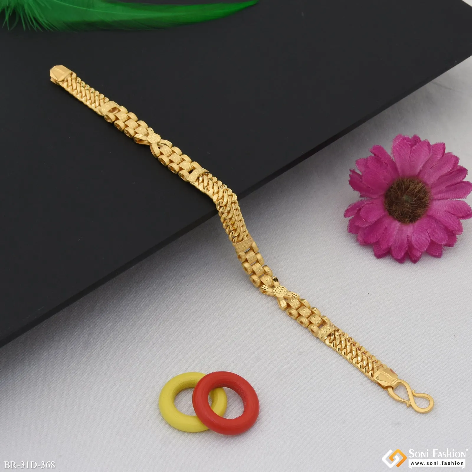 1 Gram Gold Plated 2 In 1 Antique Design Bracelet for Men - Style D368