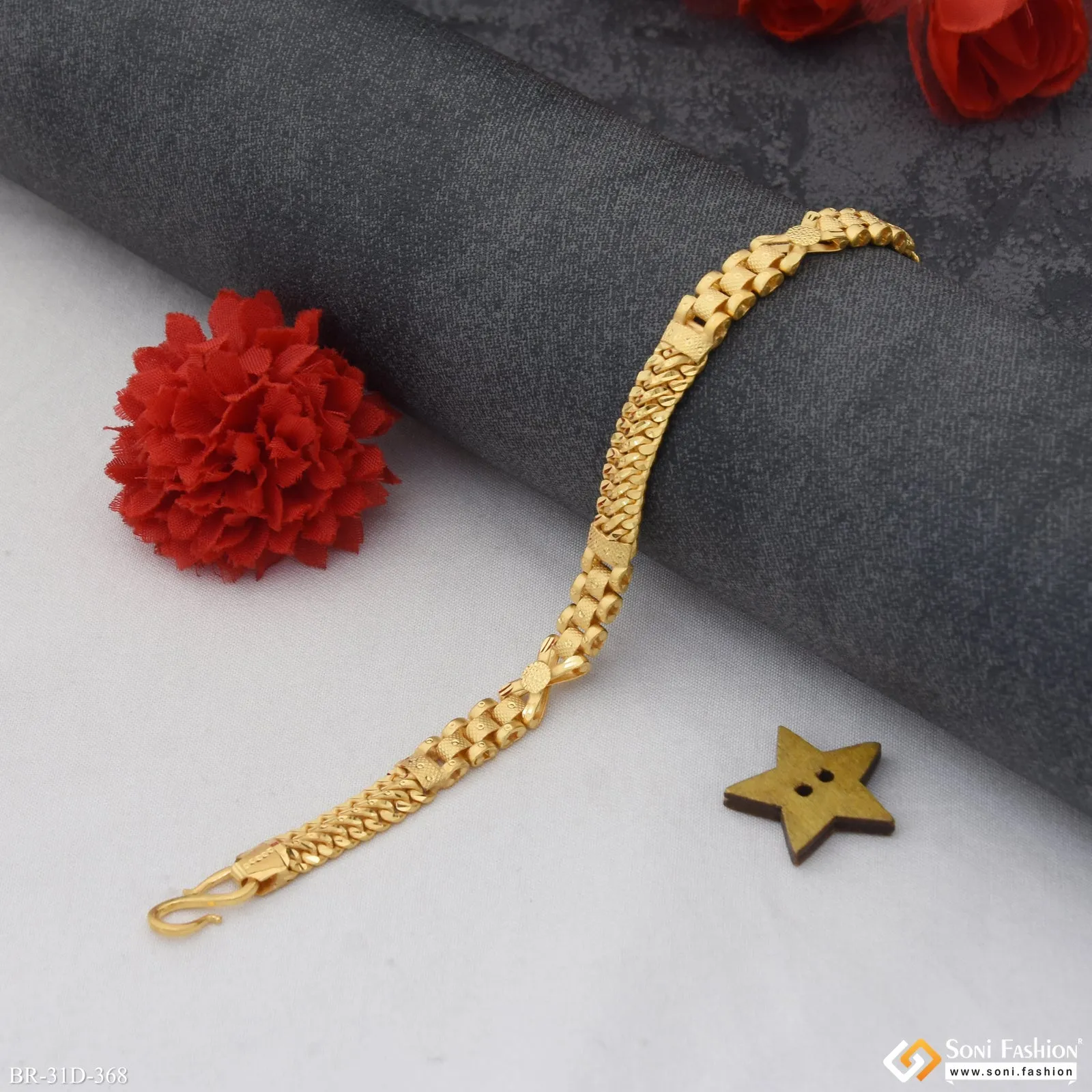 1 Gram Gold Plated 2 In 1 Antique Design Bracelet for Men - Style D368