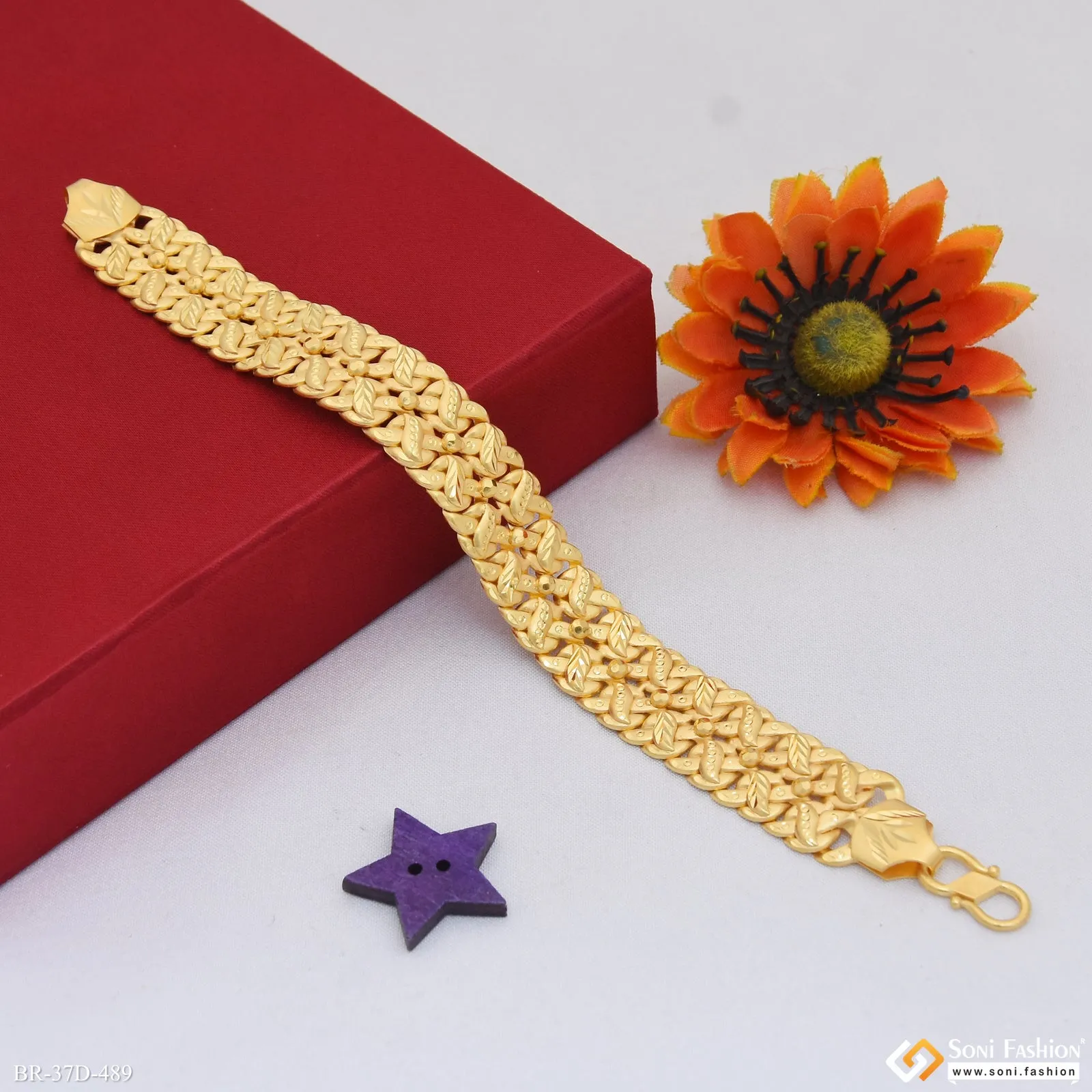 1 Gram Gold Plated Delicate Design Pokal Bracelet for Men - Style D489