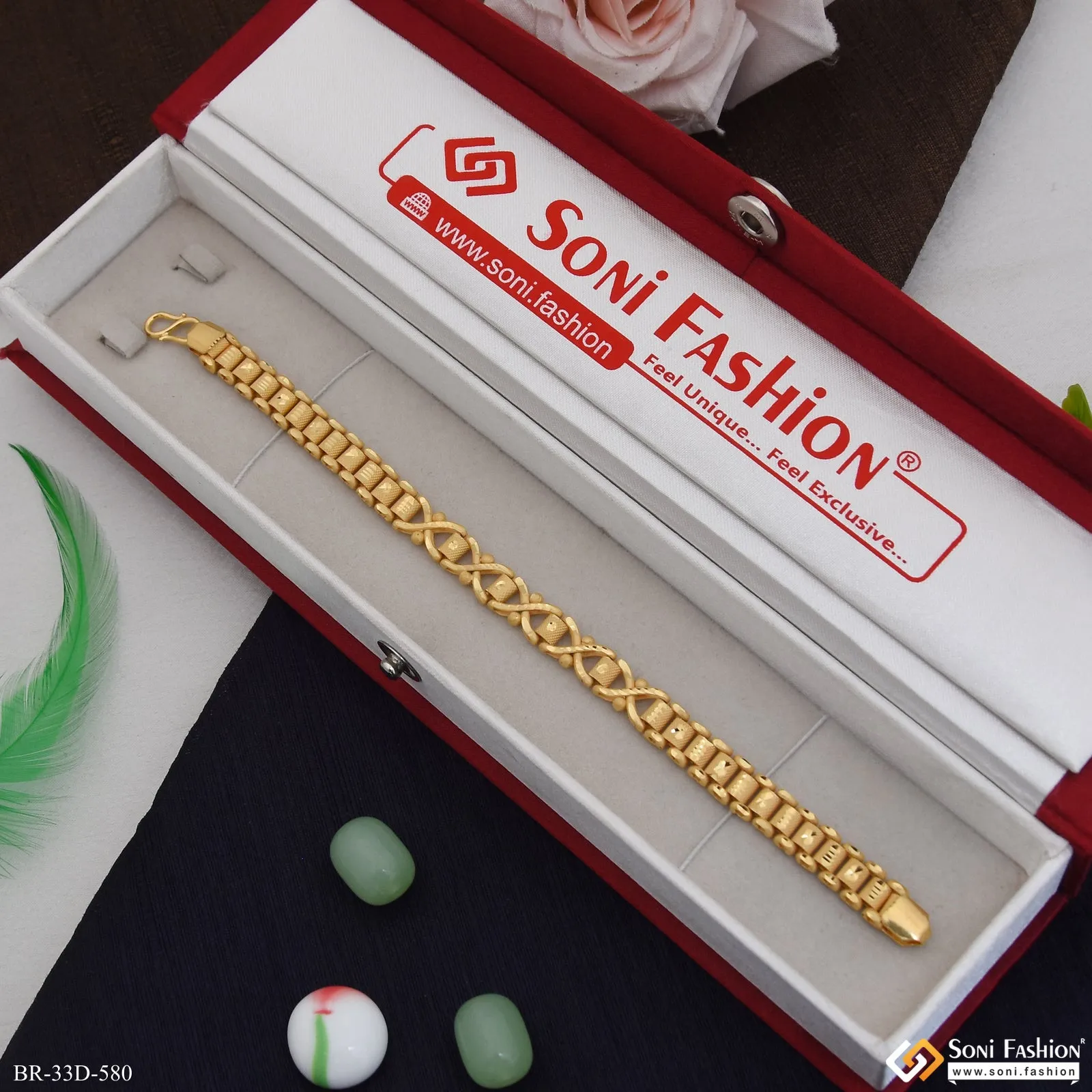 1 Gram Gold Plated Fabulous Design Box Bracelet for Men - Style D580