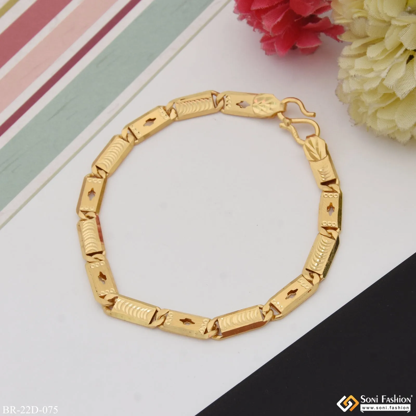 1 Gram Gold Plated Fancy Design Best Quality Nawabi Bracelet for Men - Style D075