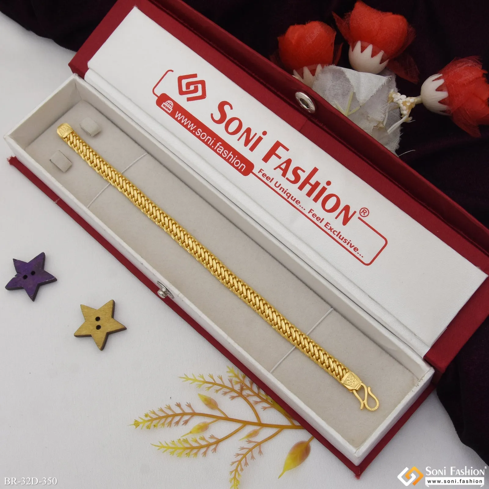 1 Gram Gold Plated Glamorous Design Link Bracelet for Men - Style D350