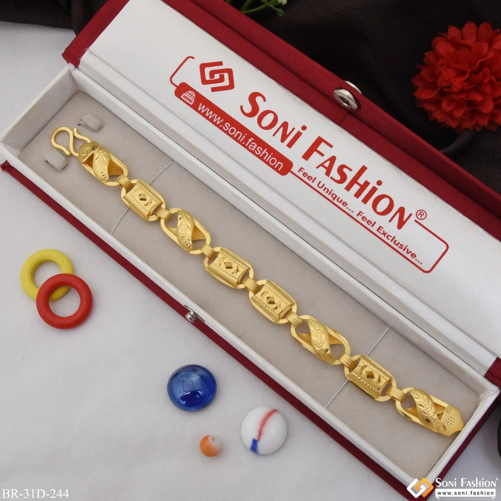 1 Gram Gold Plated Kohli Sophisticated Design Bracelet for Men - Style D244