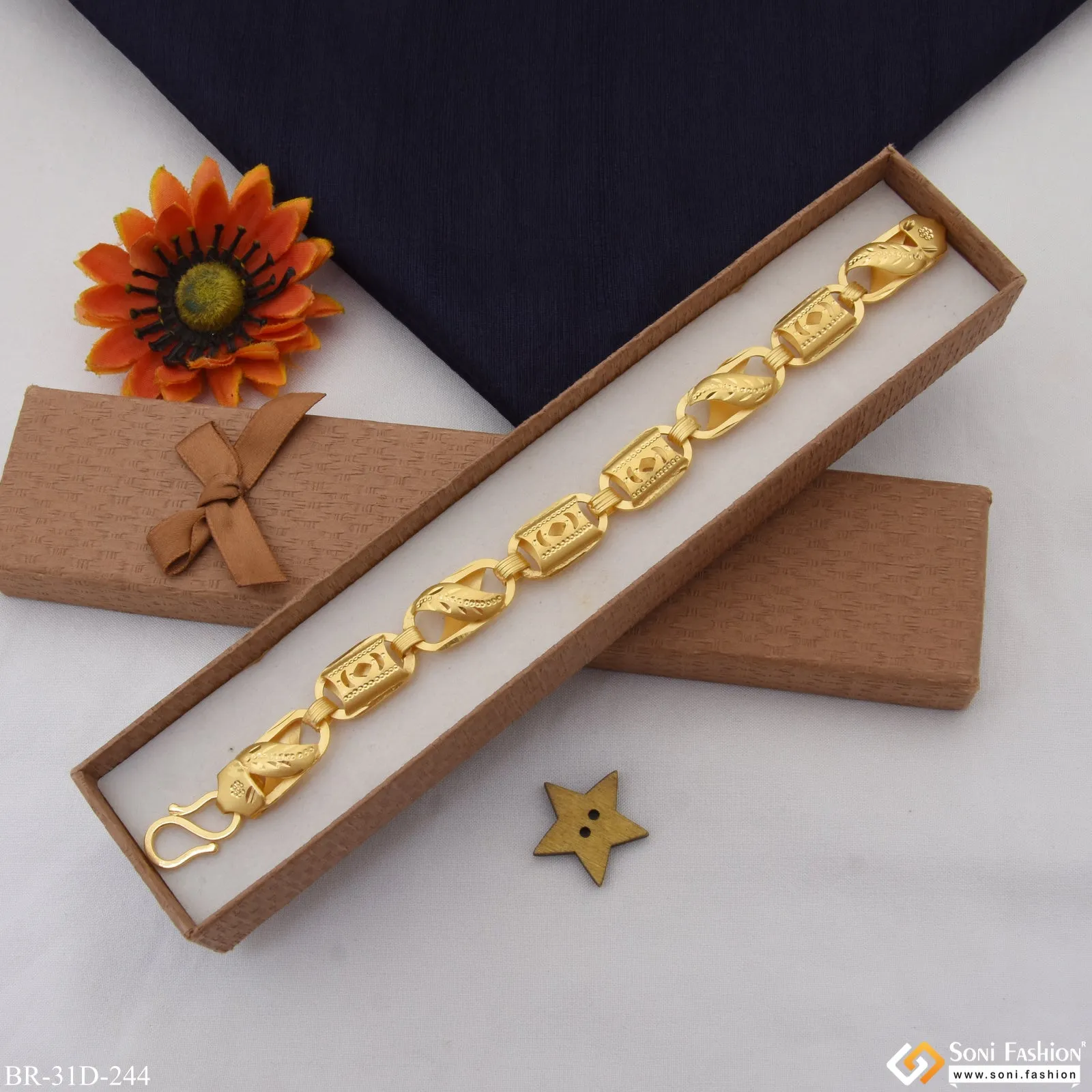 1 Gram Gold Plated Kohli Sophisticated Design Bracelet for Men - Style D244