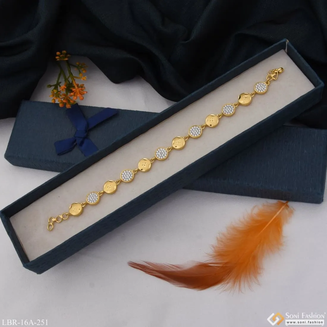 1 Gram Gold Plated With Diamond Superior Quality Bracelet For Lady - Style A251