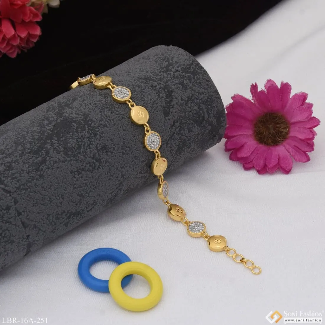 1 Gram Gold Plated With Diamond Superior Quality Bracelet For Lady - Style A251