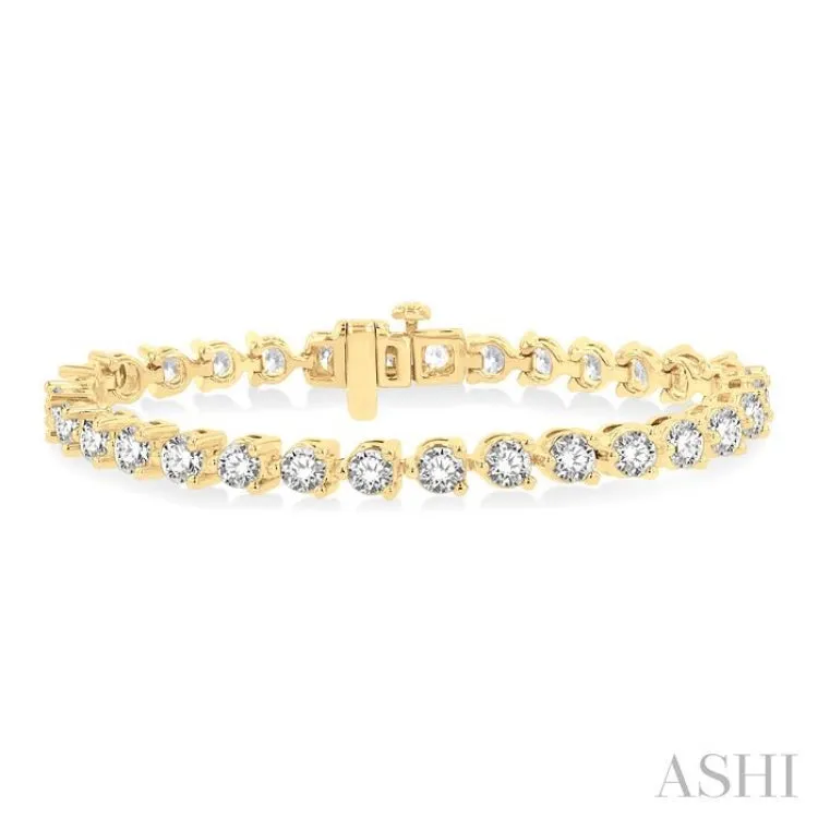 10 Ctw 3 Prong Rouond Cut Diamond  Tennis Bracelet YG 14K-G*