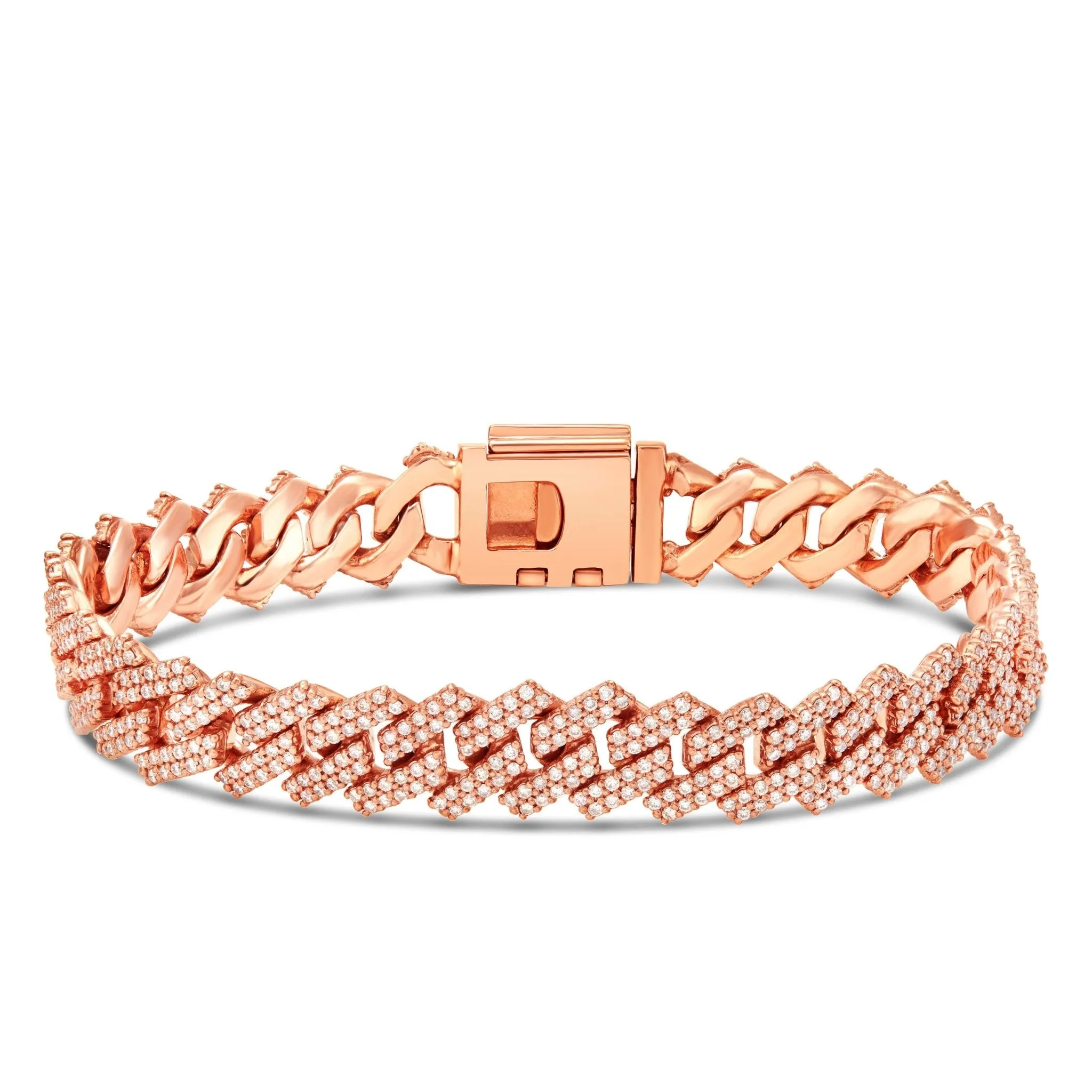 10K Gold 6.22ct 12mm Prong-set Diamond Cuban Bracelet