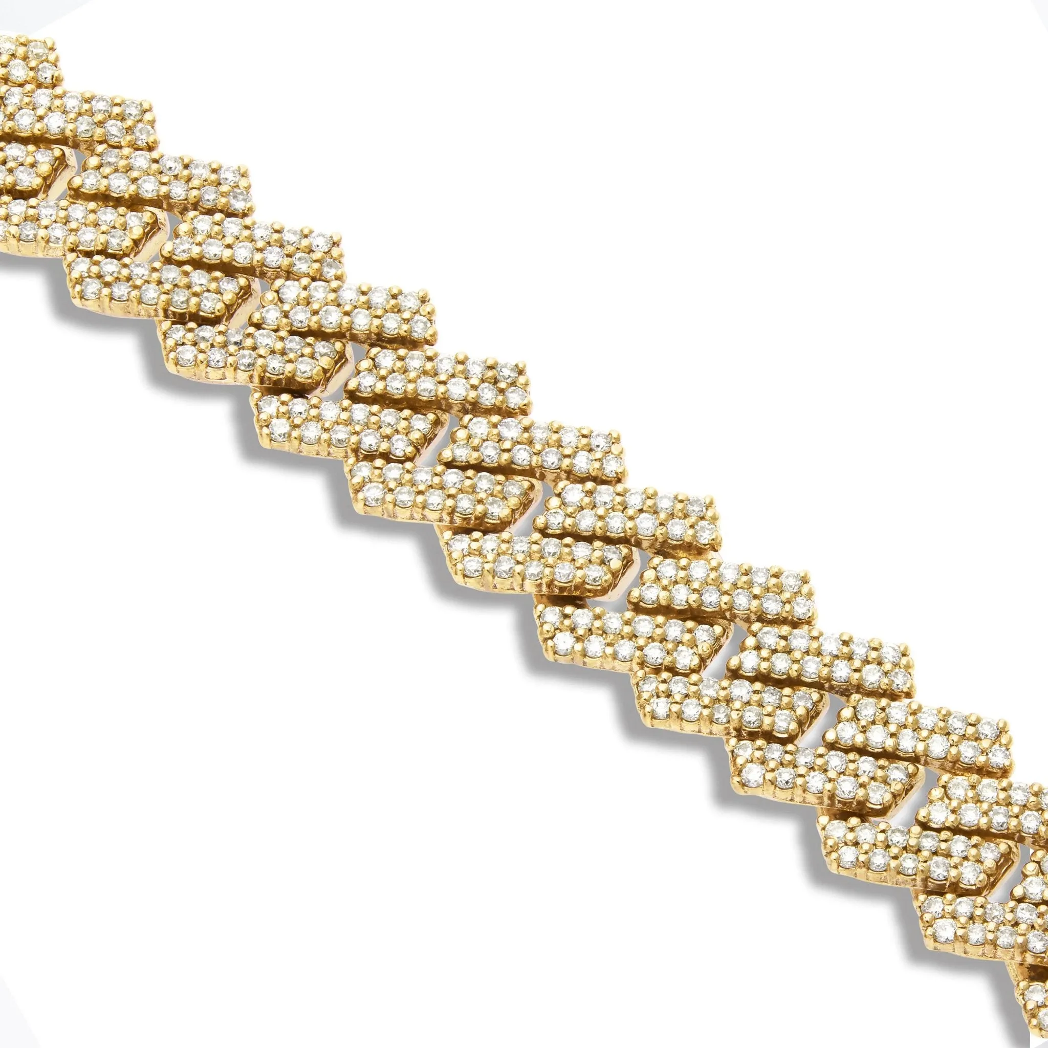 10K Gold 6.22ct 12mm Prong-set Diamond Cuban Bracelet