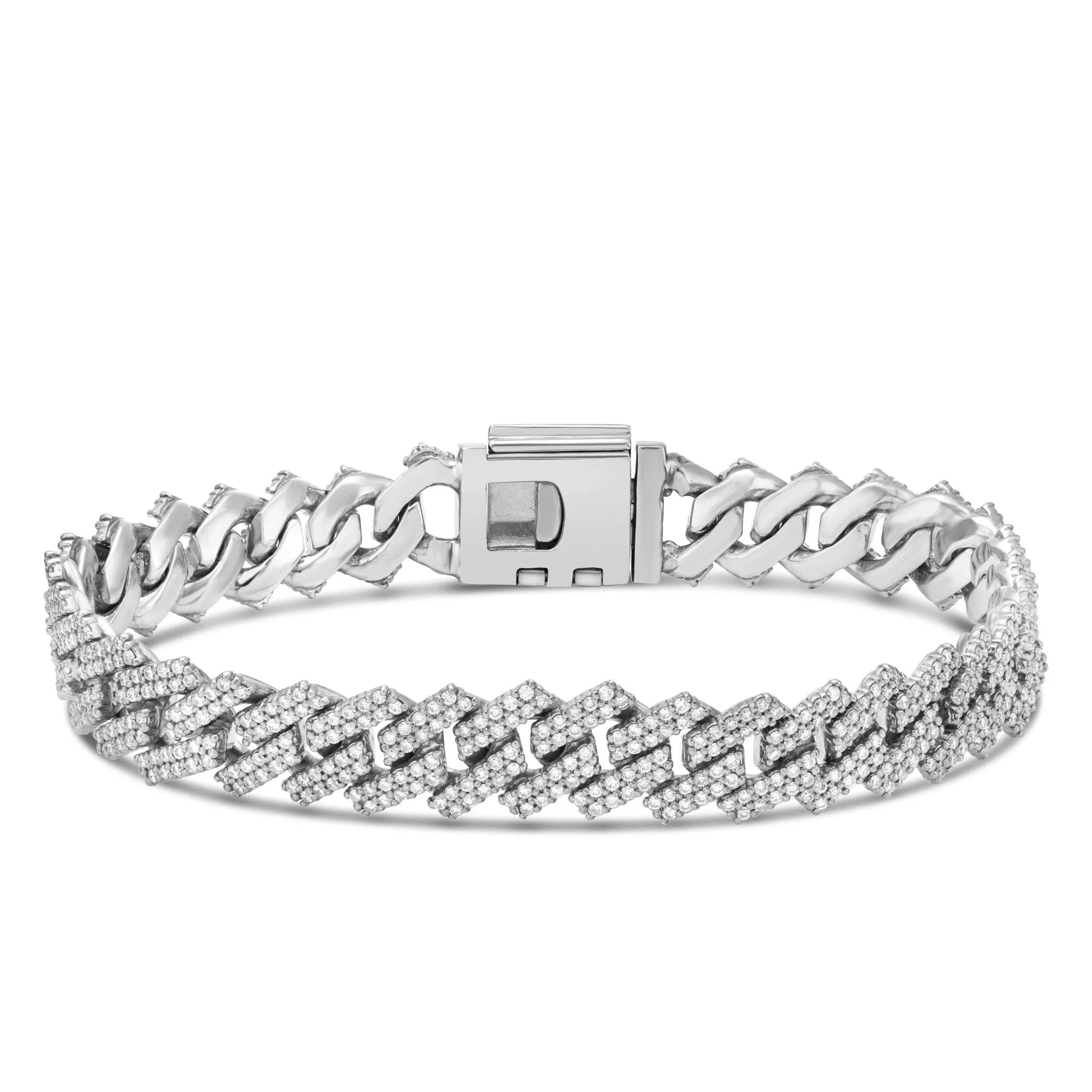 10K Gold 6.22ct 12mm Prong-set Diamond Cuban Bracelet