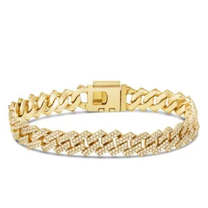 10K Gold 6.22ct 12mm Prong-set Diamond Cuban Bracelet