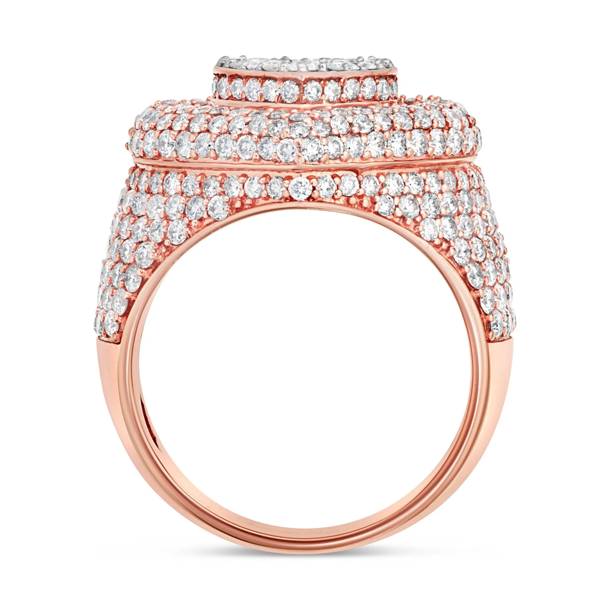 10K Rose Gold 5.25ct Baguette Bilevel Heart Diamond Statement Ring