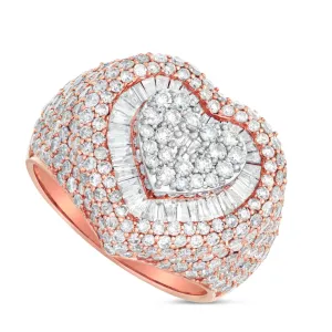 10K Rose Gold 5.25ct Baguette Bilevel Heart Diamond Statement Ring