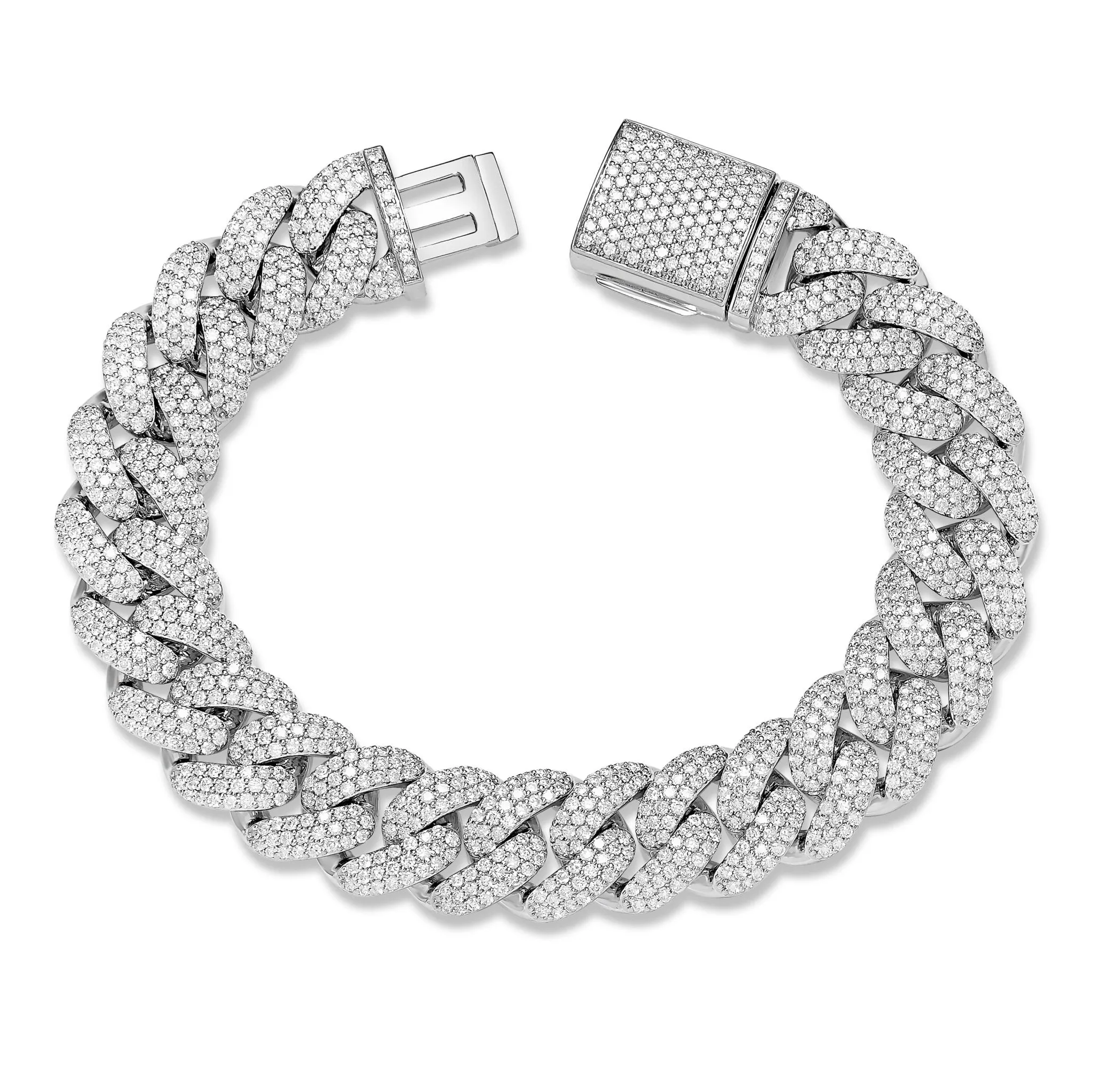 10K White Gold 22.95ct Prong set Diamond 8mm Cuban Bracelet