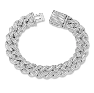 10K White Gold 22.95ct Prong set Diamond 8mm Cuban Bracelet