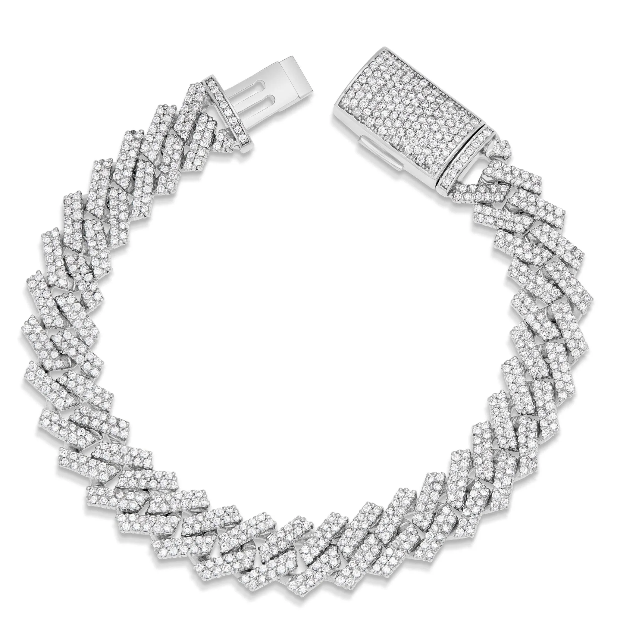 10K White Gold 6.69ct Prong set Diamond 12mm Cuban Bracelet