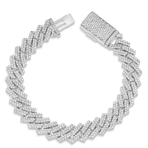 10K White Gold 6.69ct Prong set Diamond 12mm Cuban Bracelet