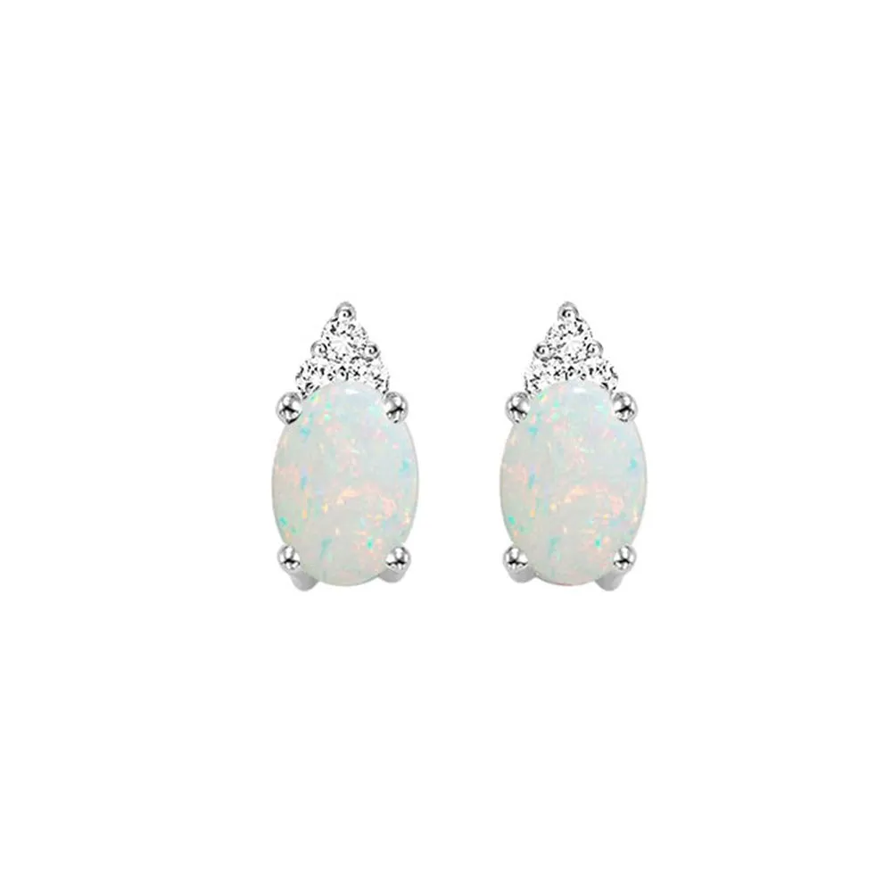 10Kt White Gold Diamond 1/20Ctw & Opal 5/8Ctw Earring