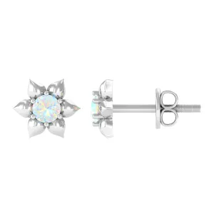 1/2 CT Round Ethiopian Opal Gold Flower Stud Earrings