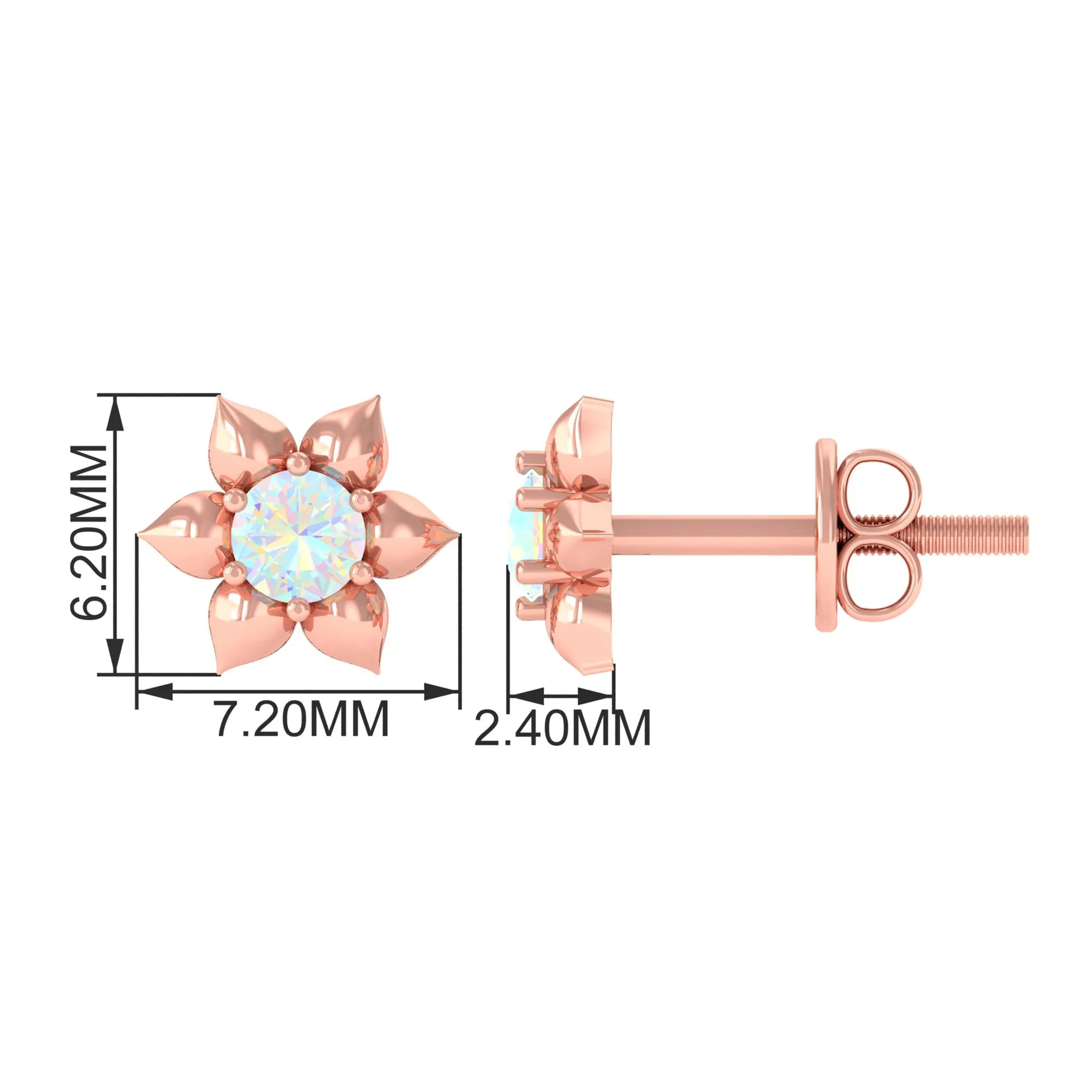 1/2 CT Round Ethiopian Opal Gold Flower Stud Earrings