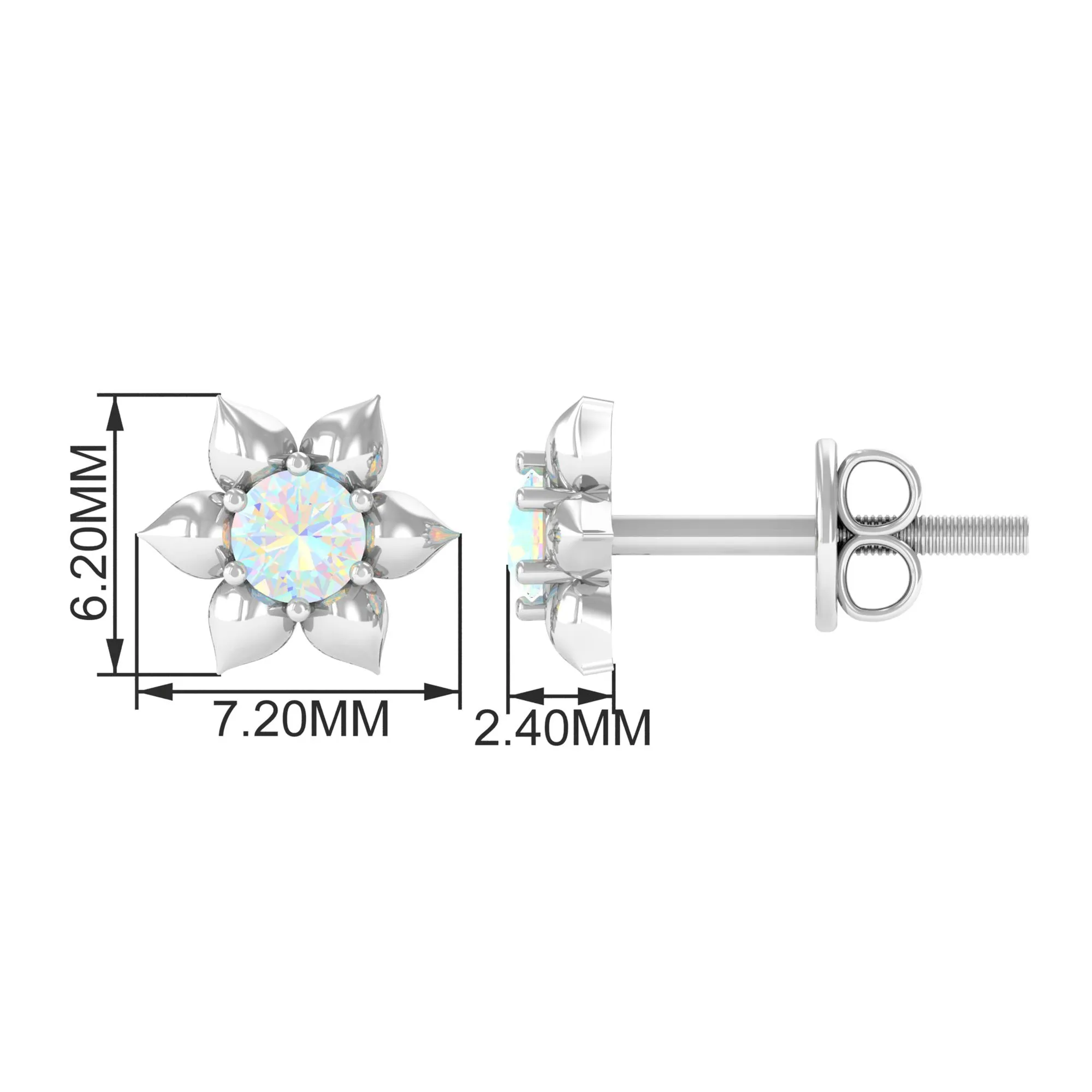 1/2 CT Round Ethiopian Opal Gold Flower Stud Earrings