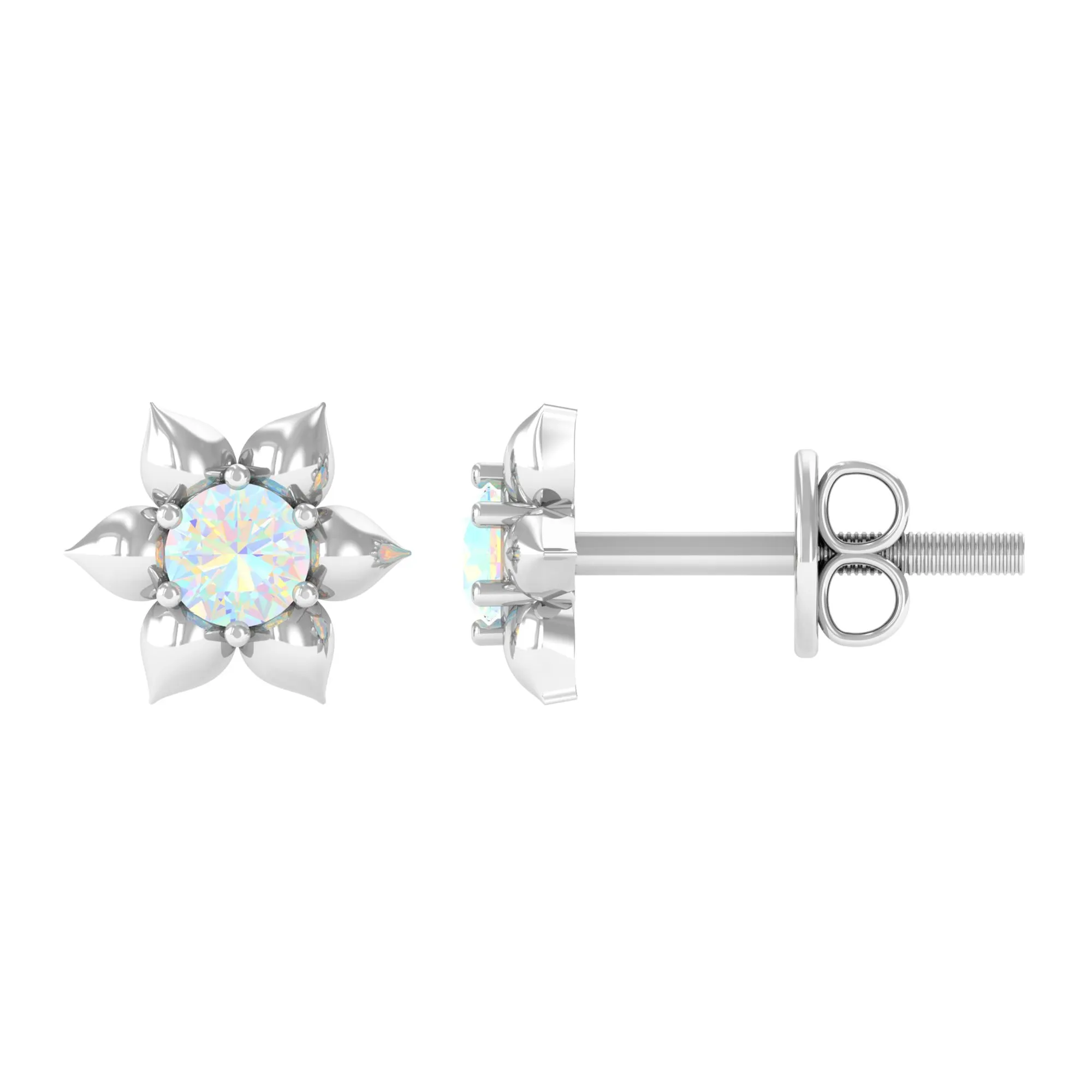 1/2 CT Round Ethiopian Opal Gold Flower Stud Earrings