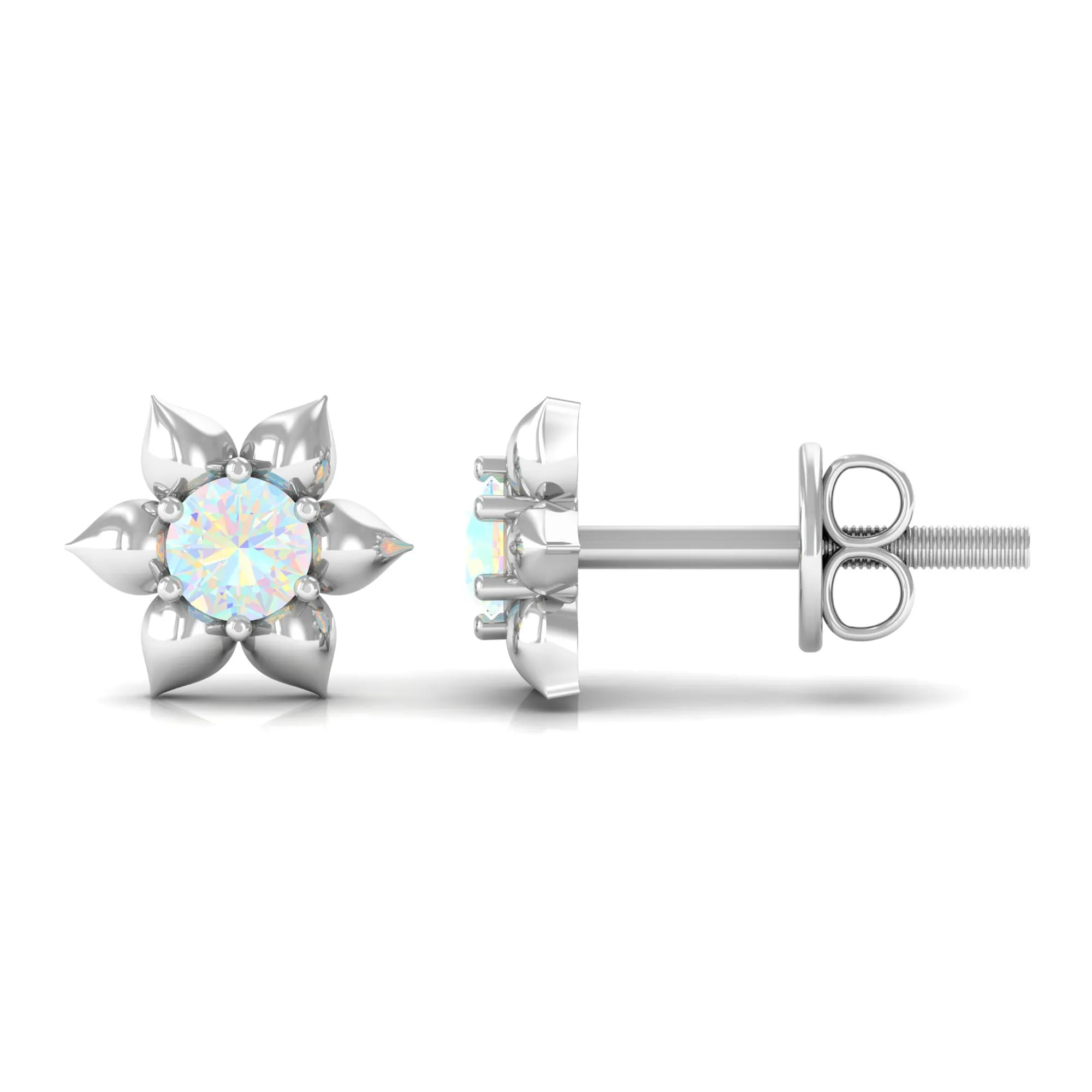1/2 CT Round Ethiopian Opal Gold Flower Stud Earrings
