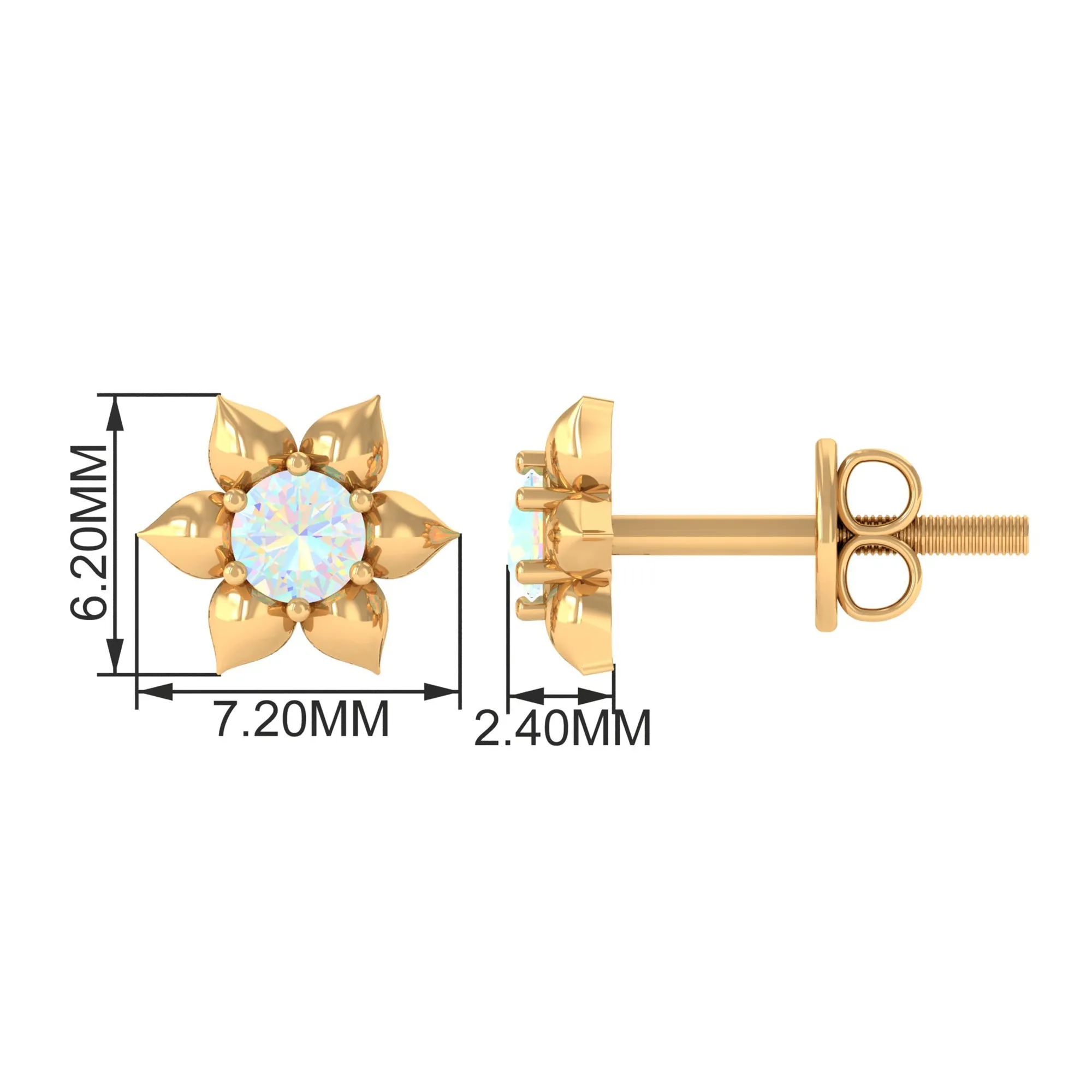 1/2 CT Round Ethiopian Opal Gold Flower Stud Earrings