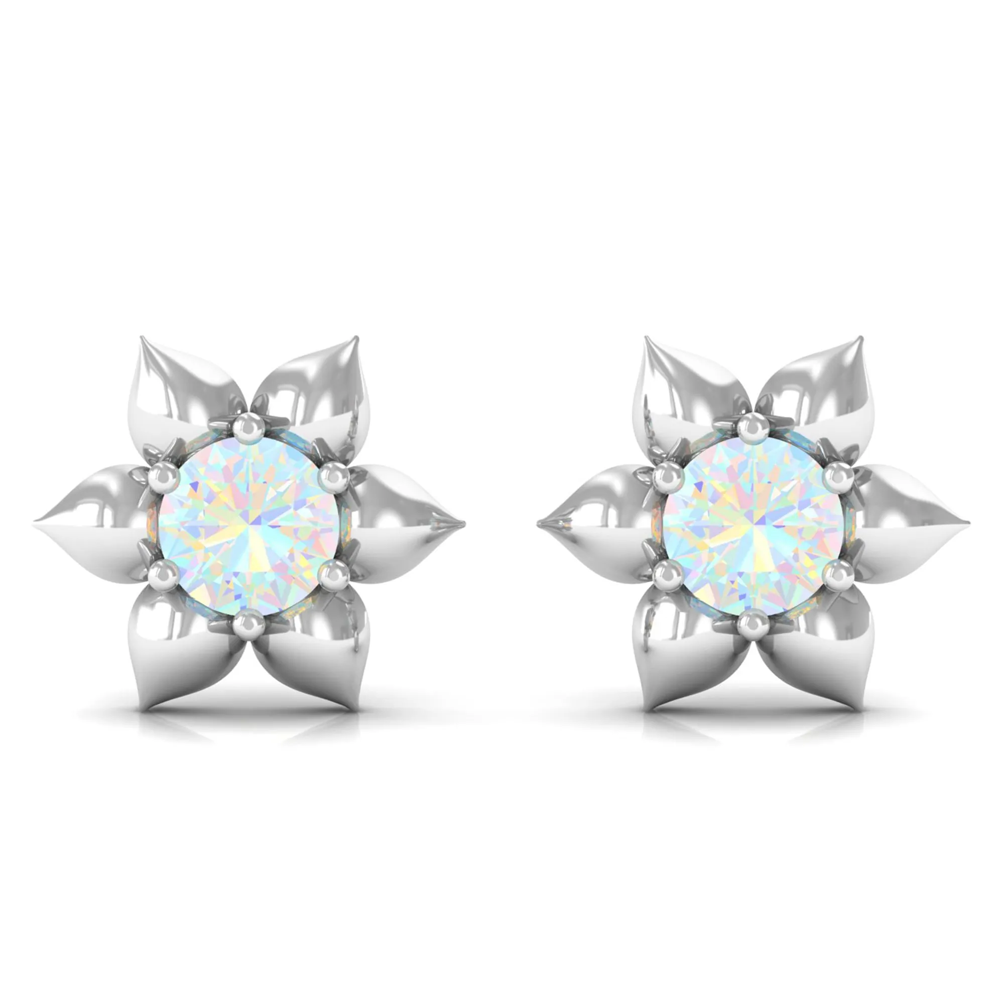 1/2 CT Round Ethiopian Opal Gold Flower Stud Earrings