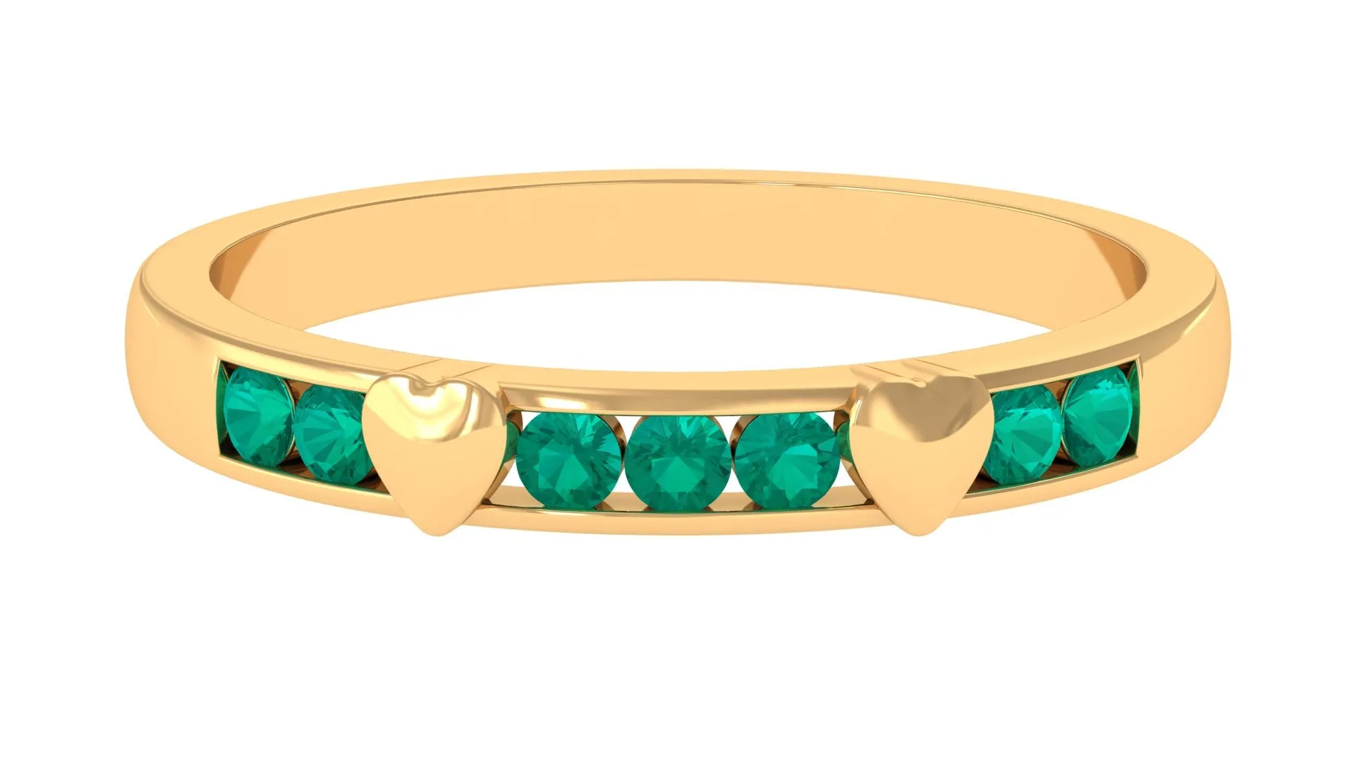 1/4 CT Channel Set Emerald and Gold Heart Stackable Ring for Women
