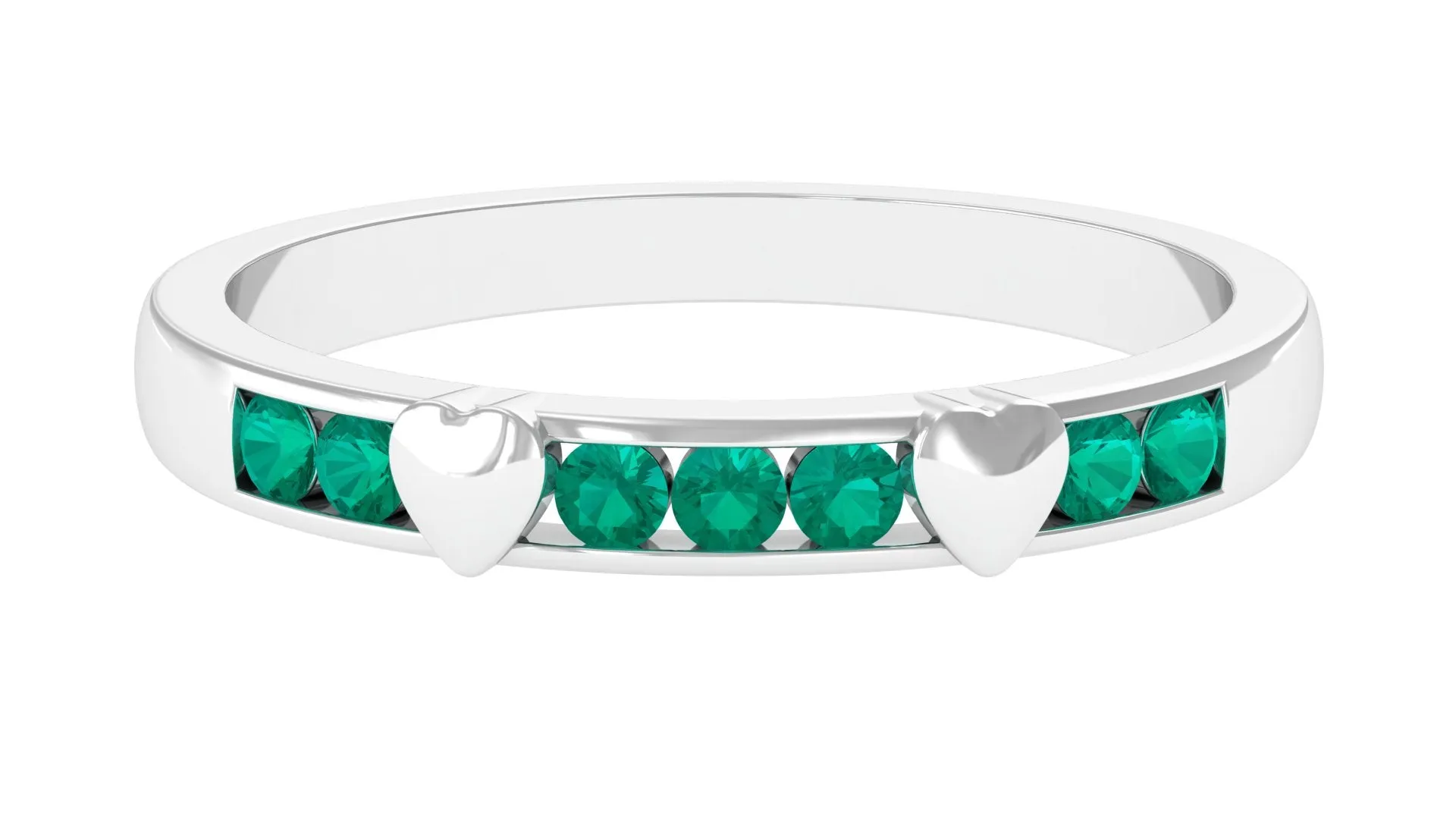 1/4 CT Channel Set Emerald and Gold Heart Stackable Ring for Women