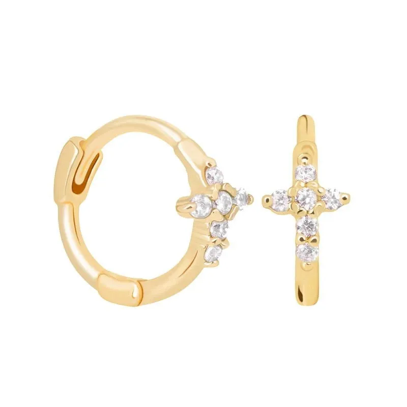 14k Cross Huggie Hoop