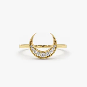 14K Gold Crescent Moon Diamond Ring