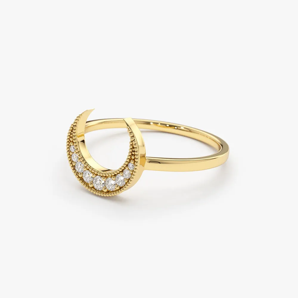 14K Gold Crescent Moon Diamond Ring