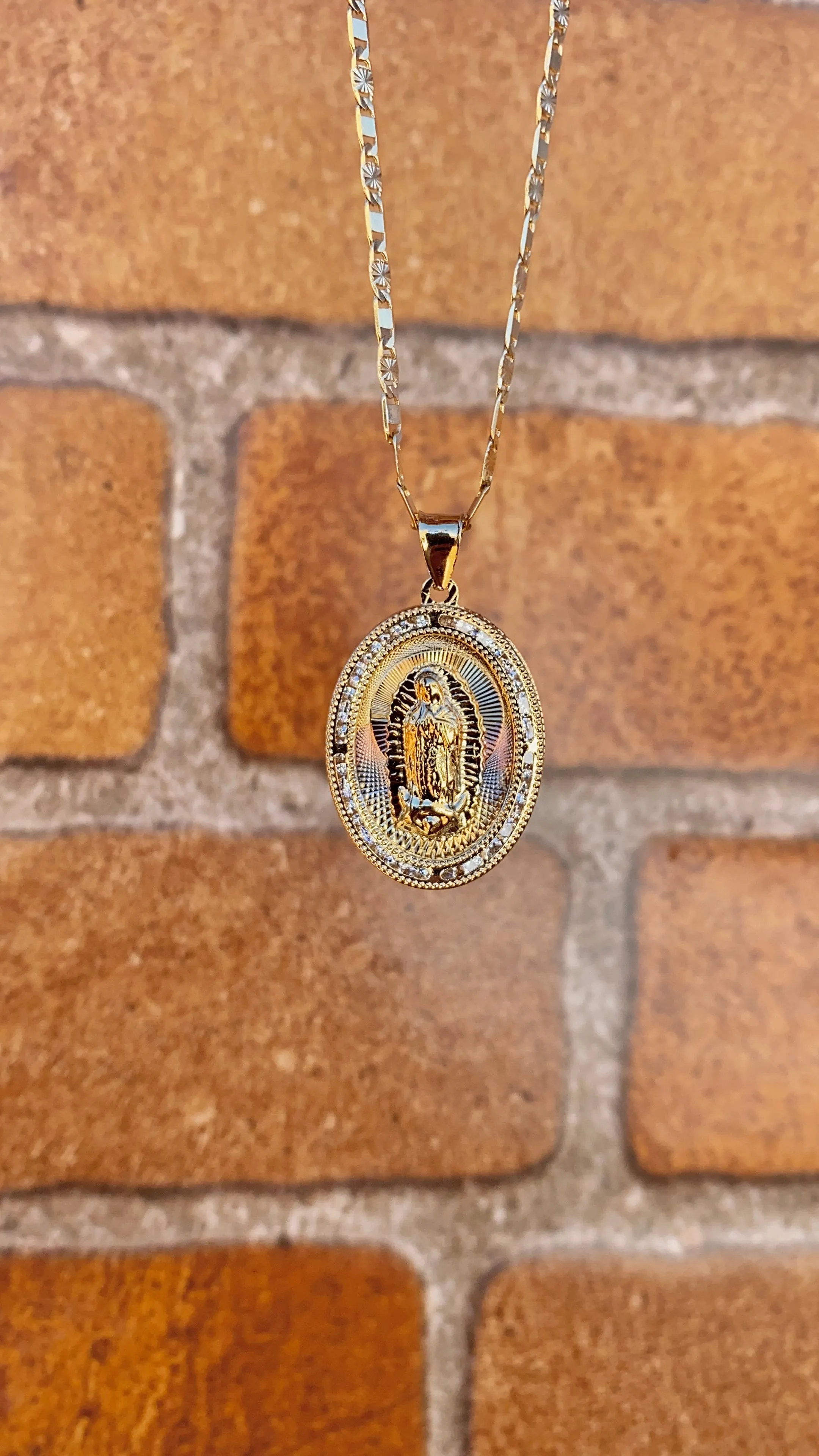 14K Gold Filled Virgen de Guadalupe Necklace CZ Valentino Chain Virgin Mary Pendant 20"