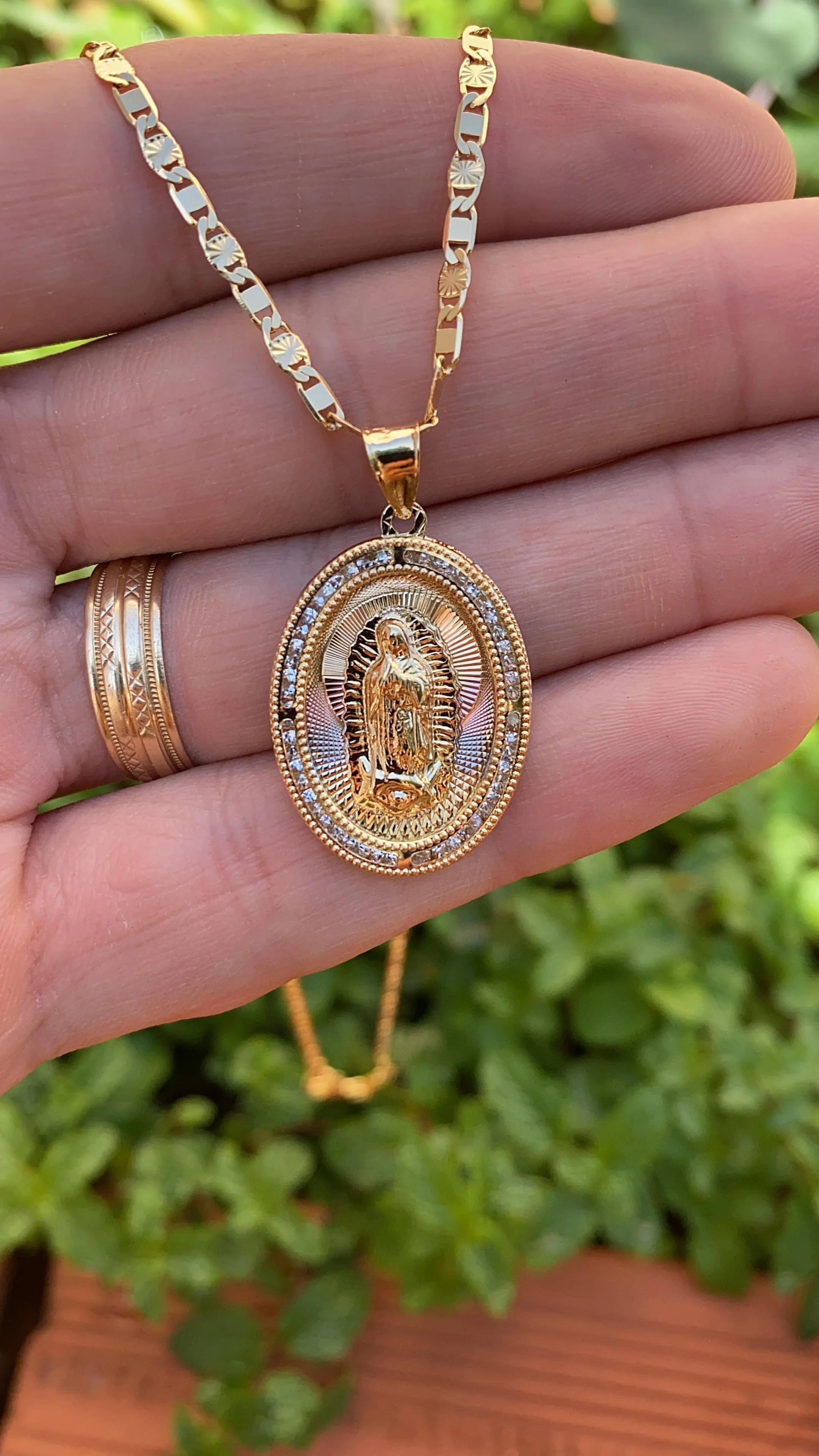 14K Gold Filled Virgen de Guadalupe Necklace CZ Valentino Chain Virgin Mary Pendant 20"
