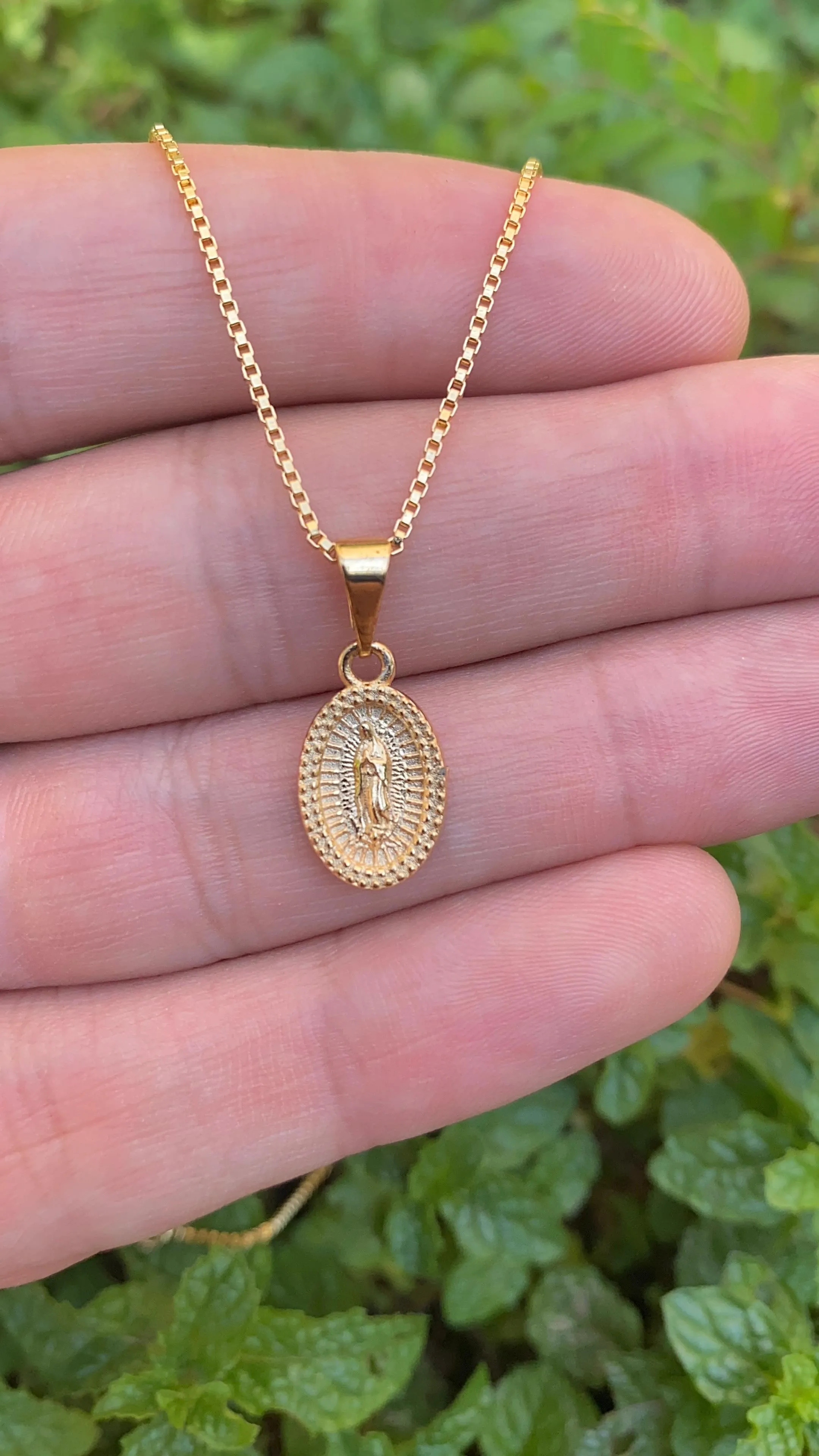 14K Gold Filled Virgen de Guadalupe Necklace Pendant Everyday Box Link Youth Toddler