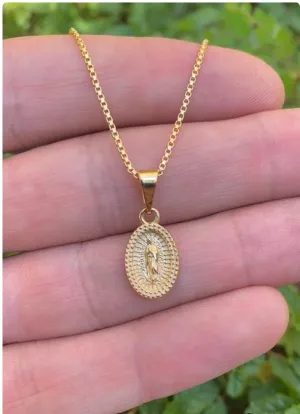 14K Gold Filled Virgen de Guadalupe Necklace Pendant Everyday Box Link Youth Toddler