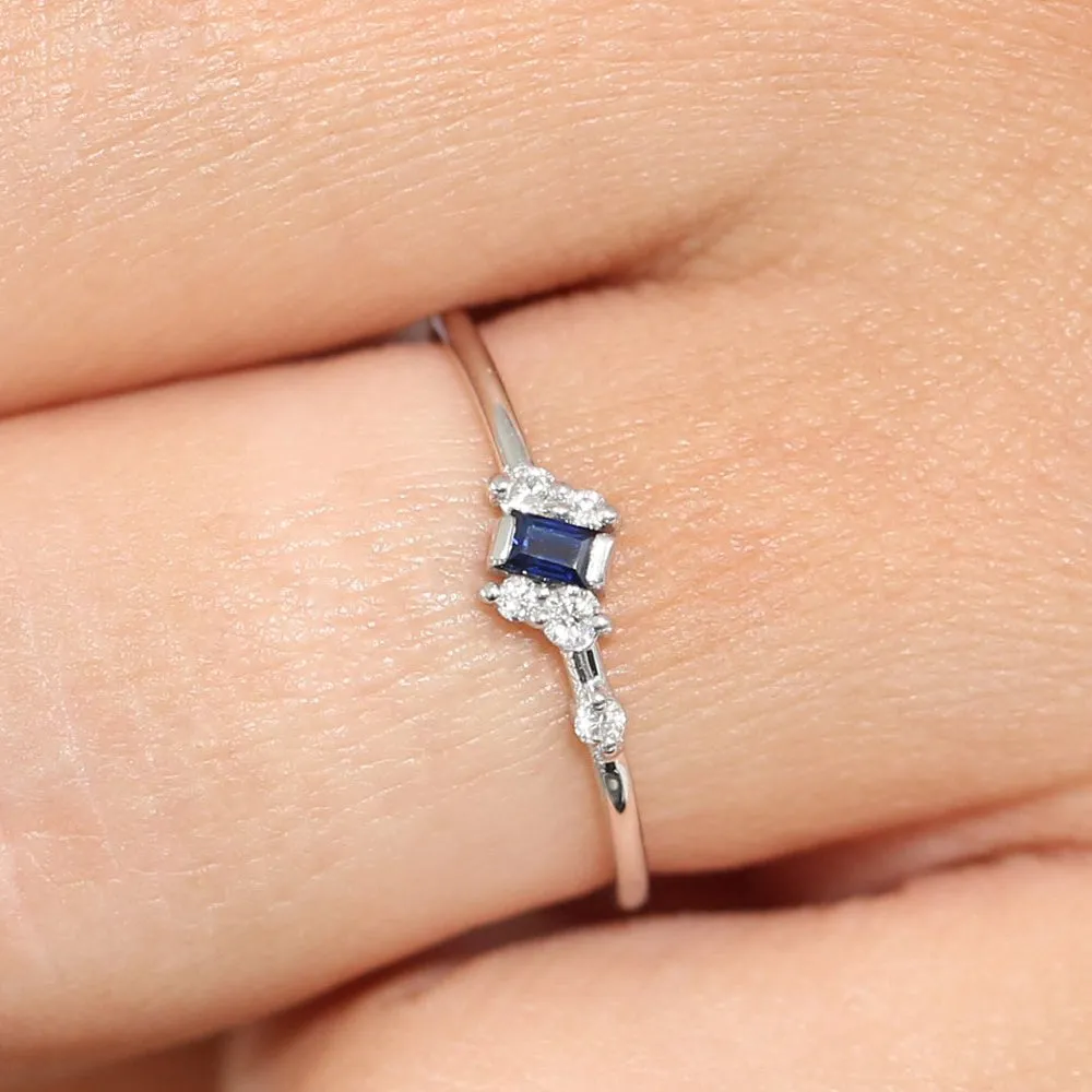 14K Gold Slanted Baguette Sapphire Ring