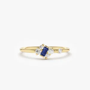 14K Gold Slanted Baguette Sapphire Ring