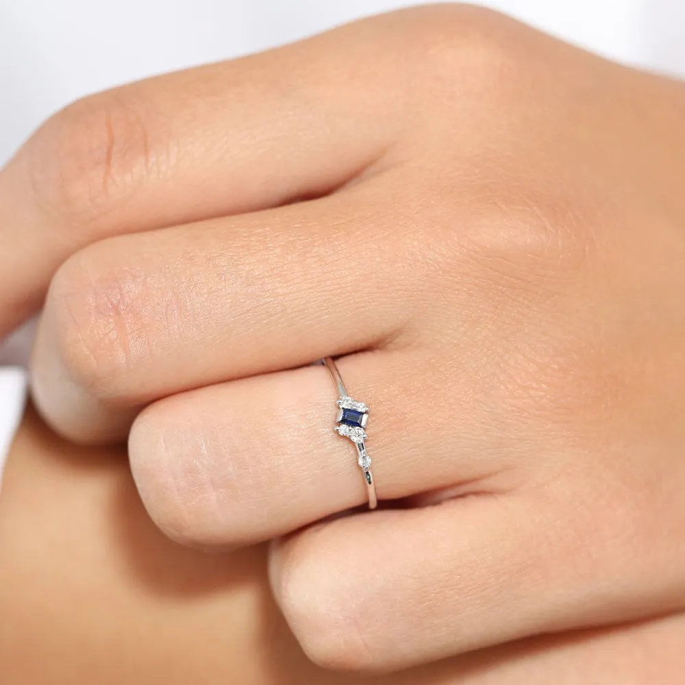 14K Gold Slanted Baguette Sapphire Ring