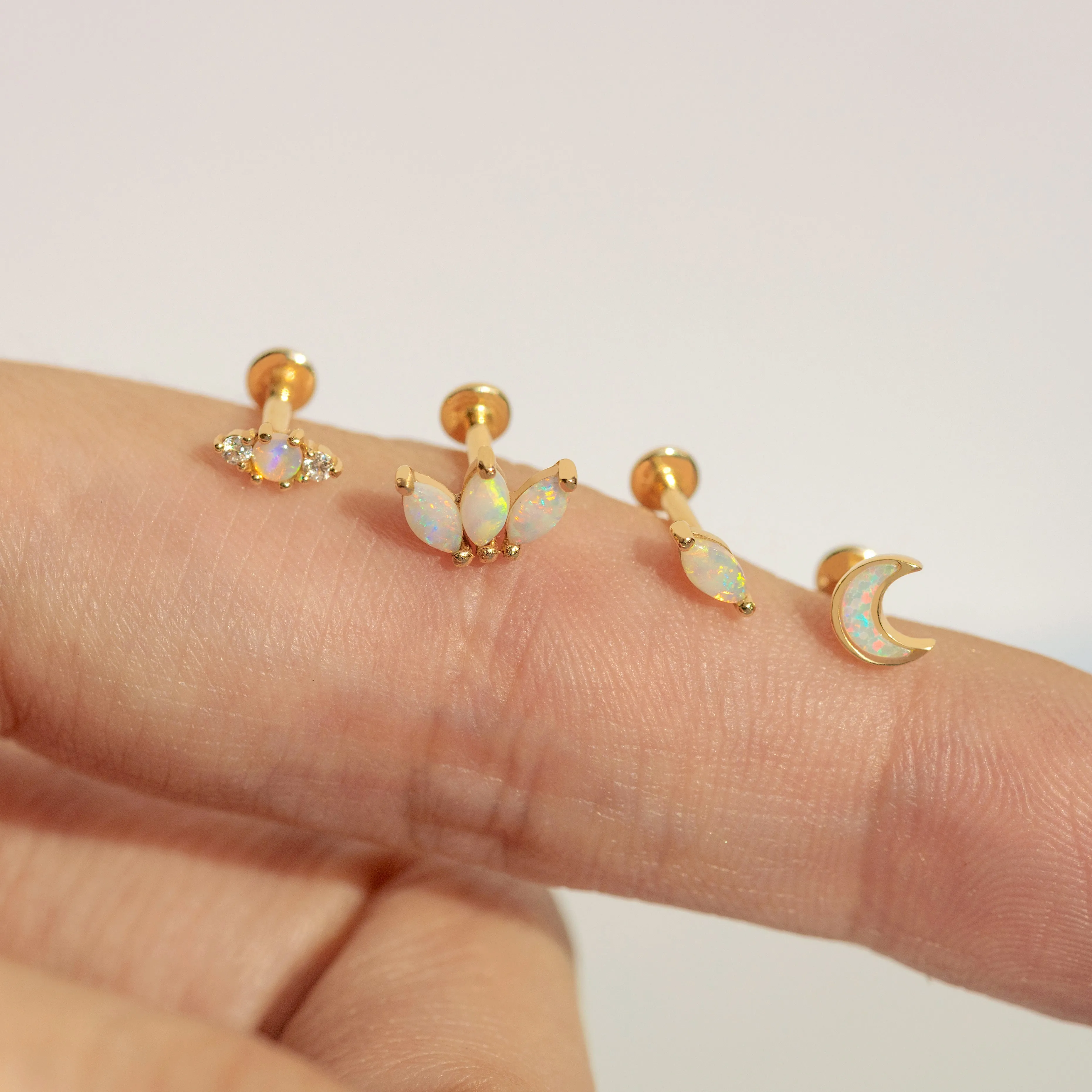 14K Solid Gold Opal Marquise Threaded Labret Earring