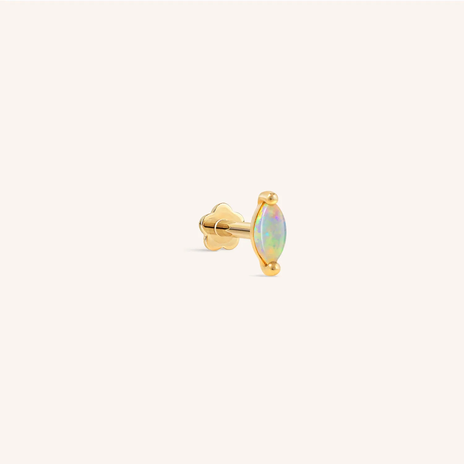 14K Solid Gold Opal Marquise Threaded Labret Earring