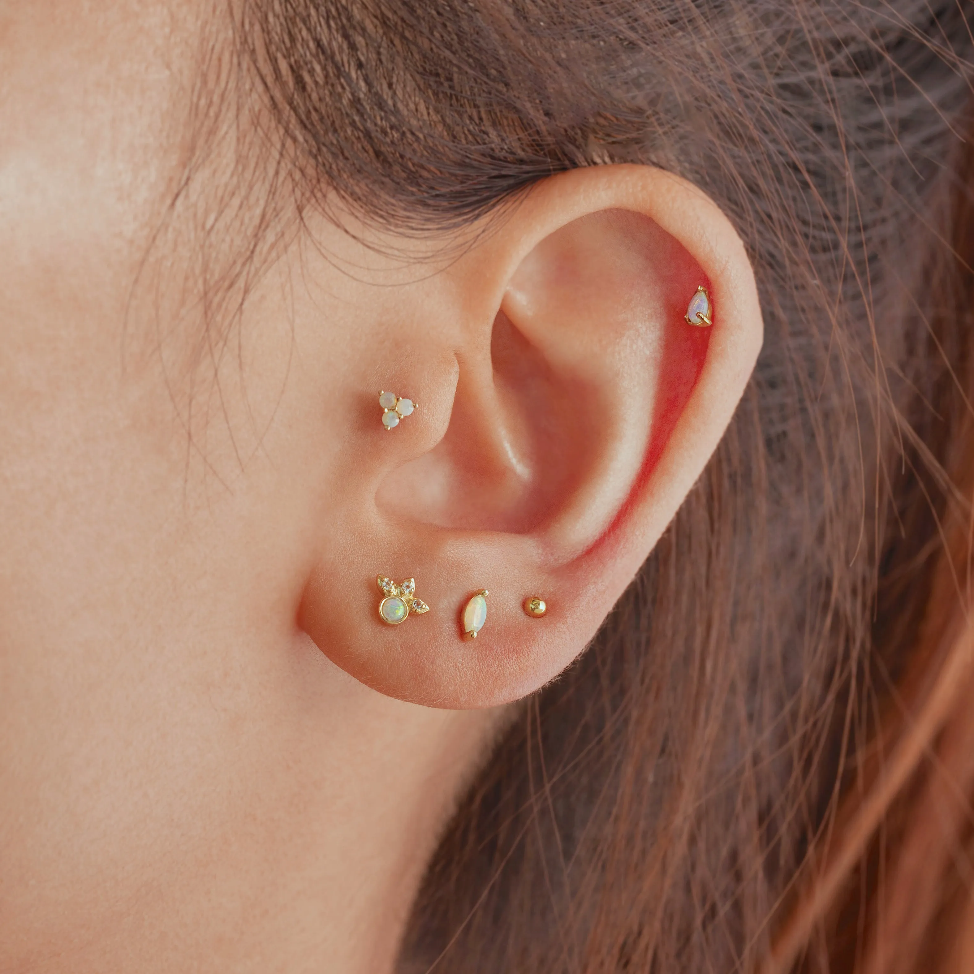 14K Solid Gold Opal Marquise Threaded Labret Earring