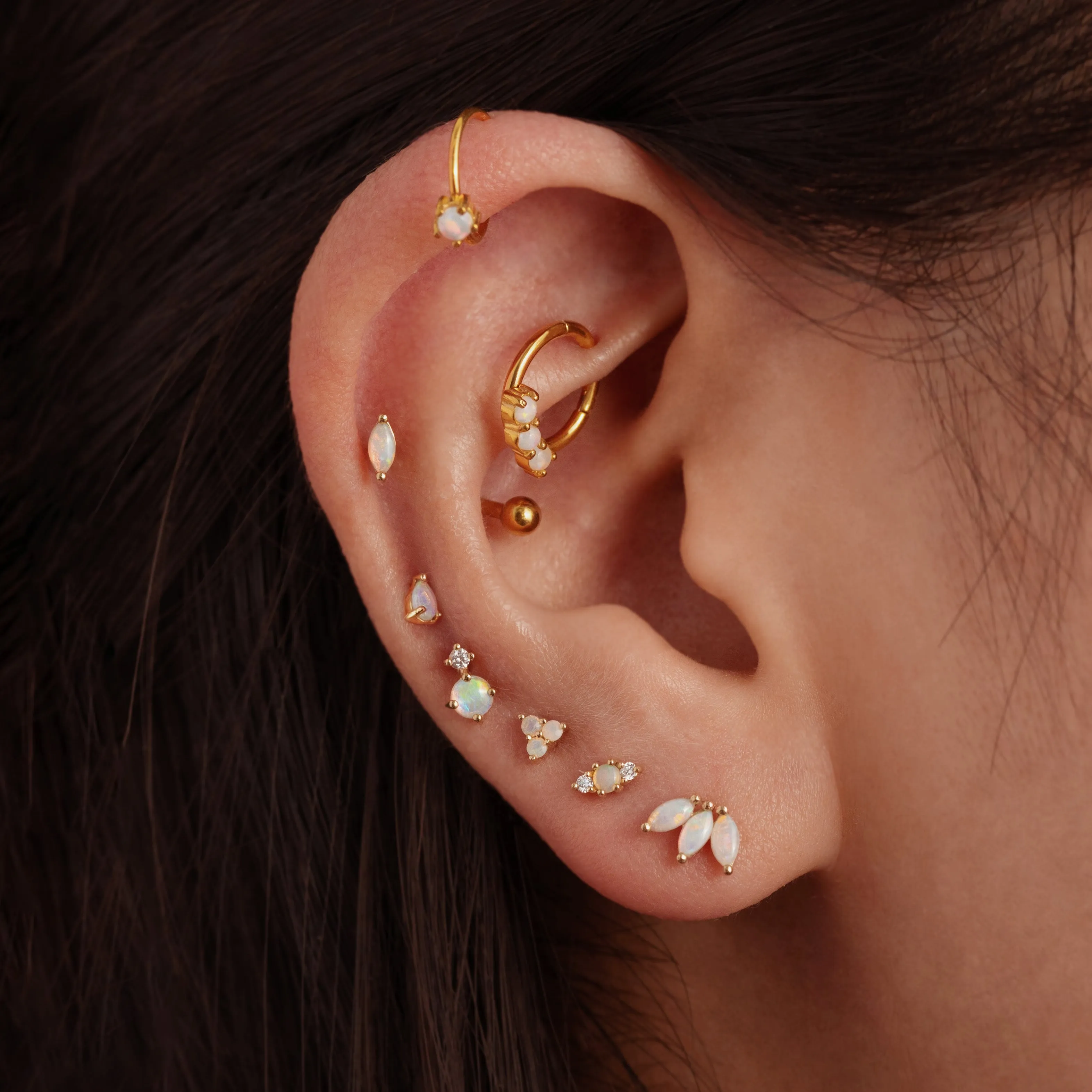 14K Solid Gold Opal Marquise Threaded Labret Earring