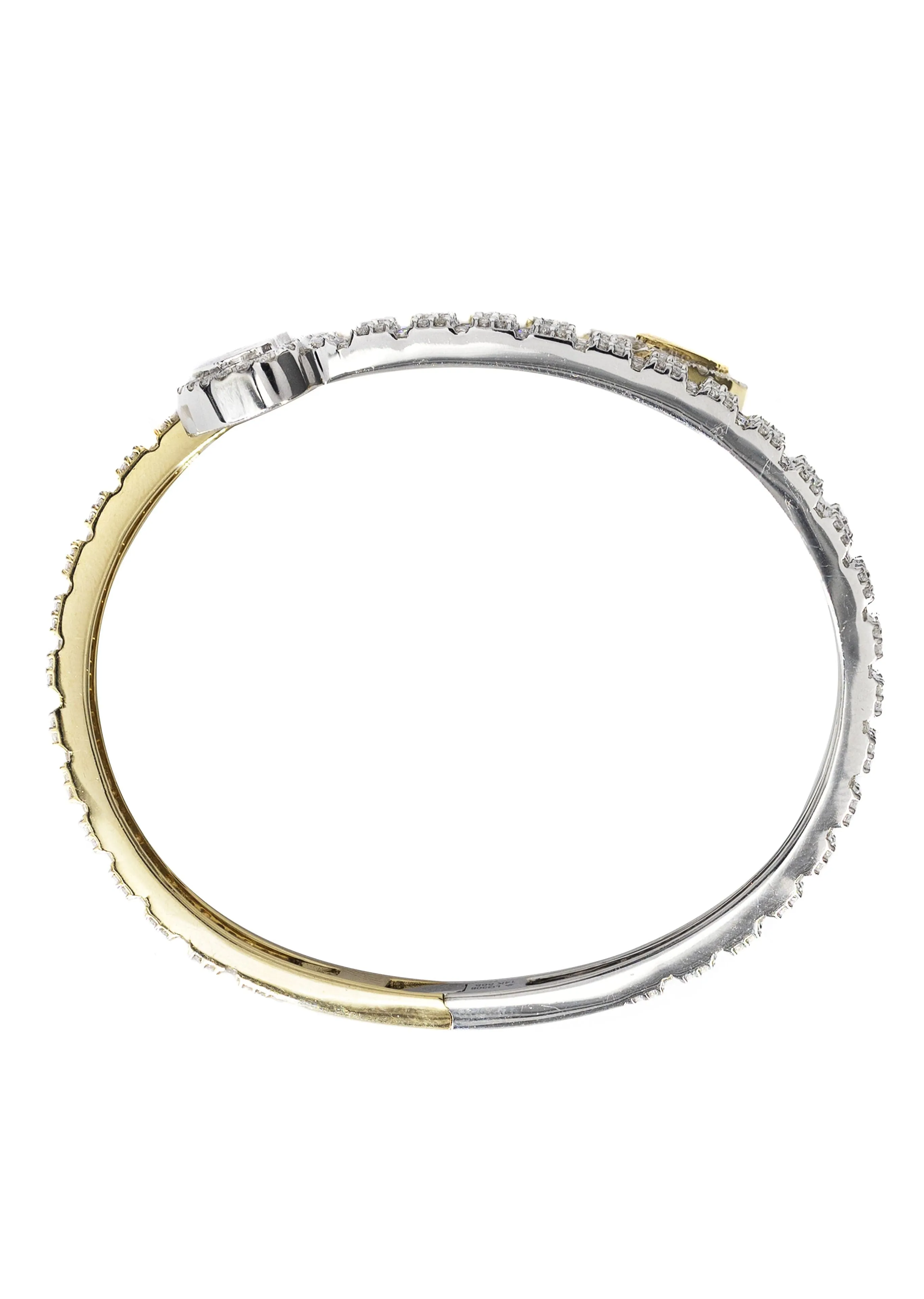14K Two Tone Diamond Heart Bangle Bracelet | 23.44 Grams | 4.85 Carats