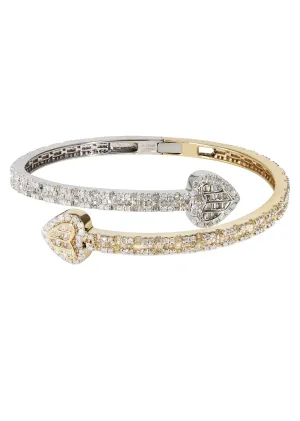 14K Two Tone Diamond Heart Bangle Bracelet | 23.44 Grams | 4.85 Carats