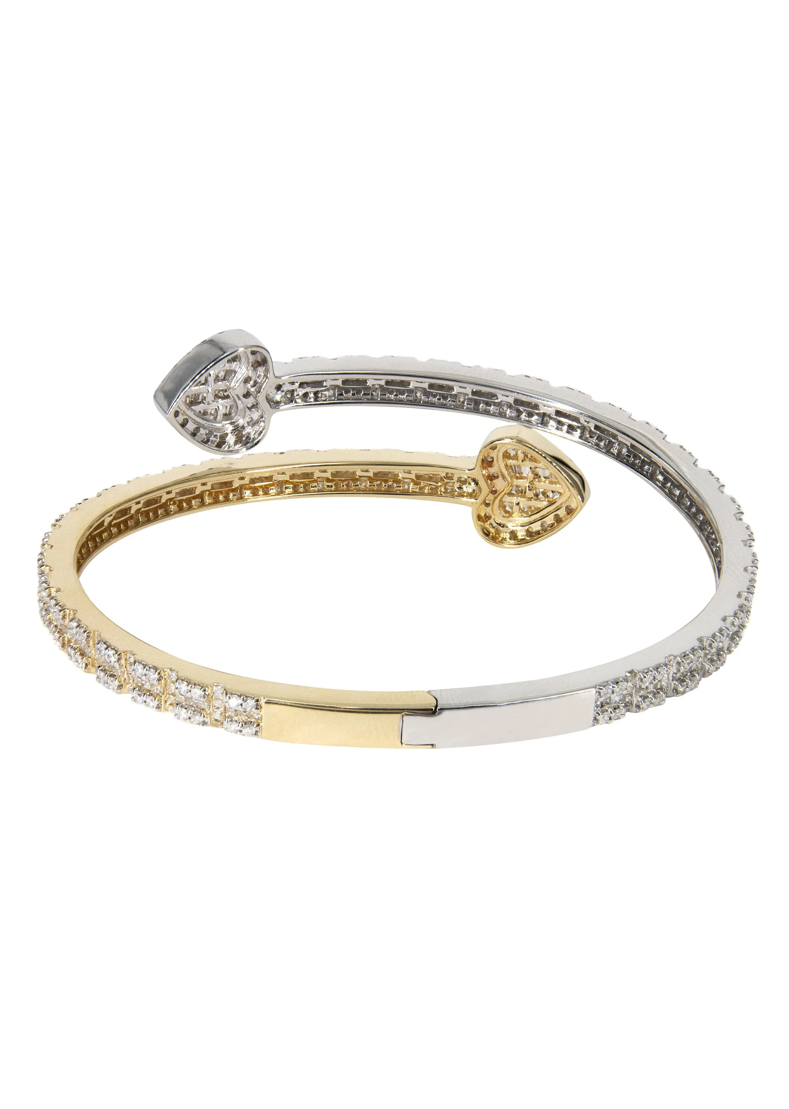 14K Two Tone Diamond Heart Bangle Bracelet | 23.44 Grams | 4.85 Carats