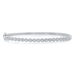 14K White Gold Diamond Cluster Small Bangle